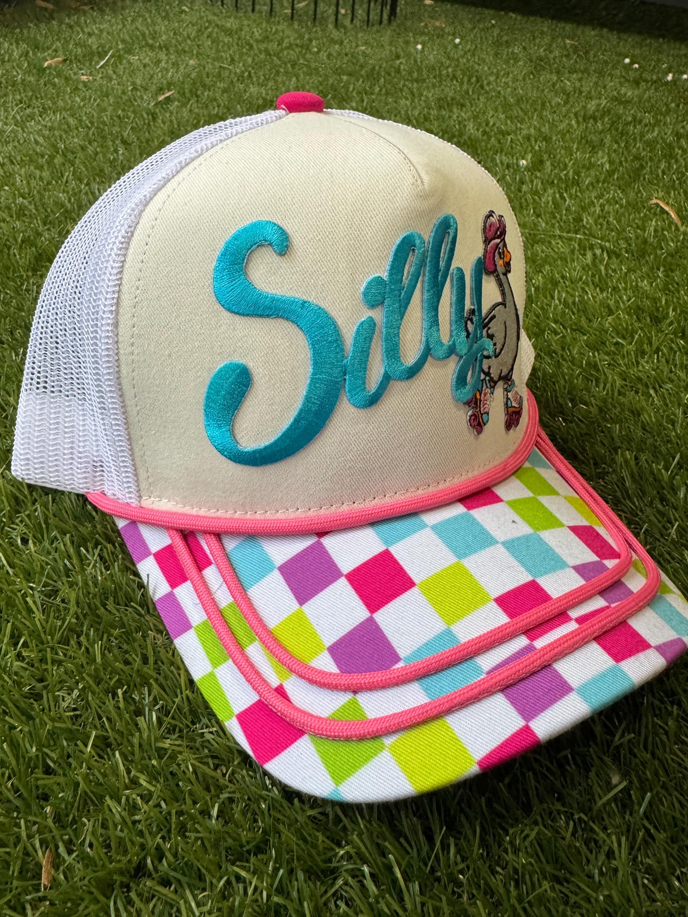 Silly Goose on Canvas multi color brim trucker hat