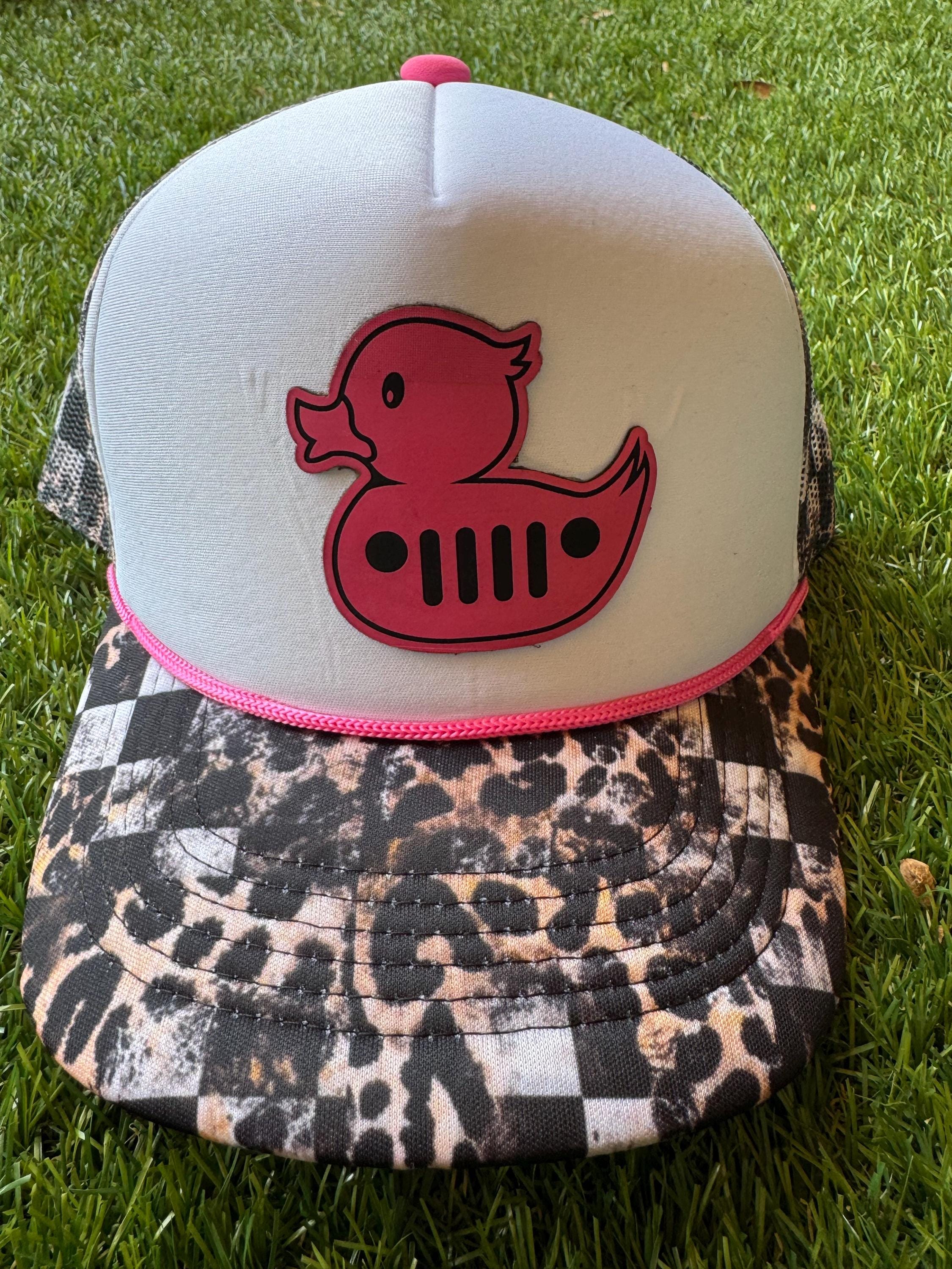 Pink leather duck mesh trucker hat