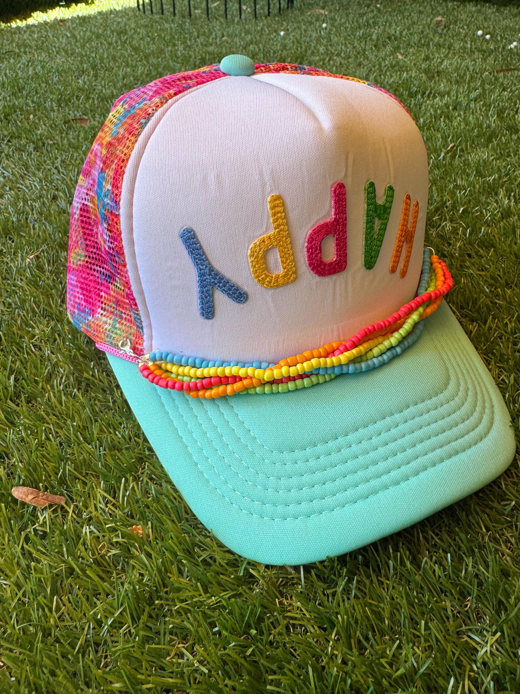 Upside down Happy trucker hat