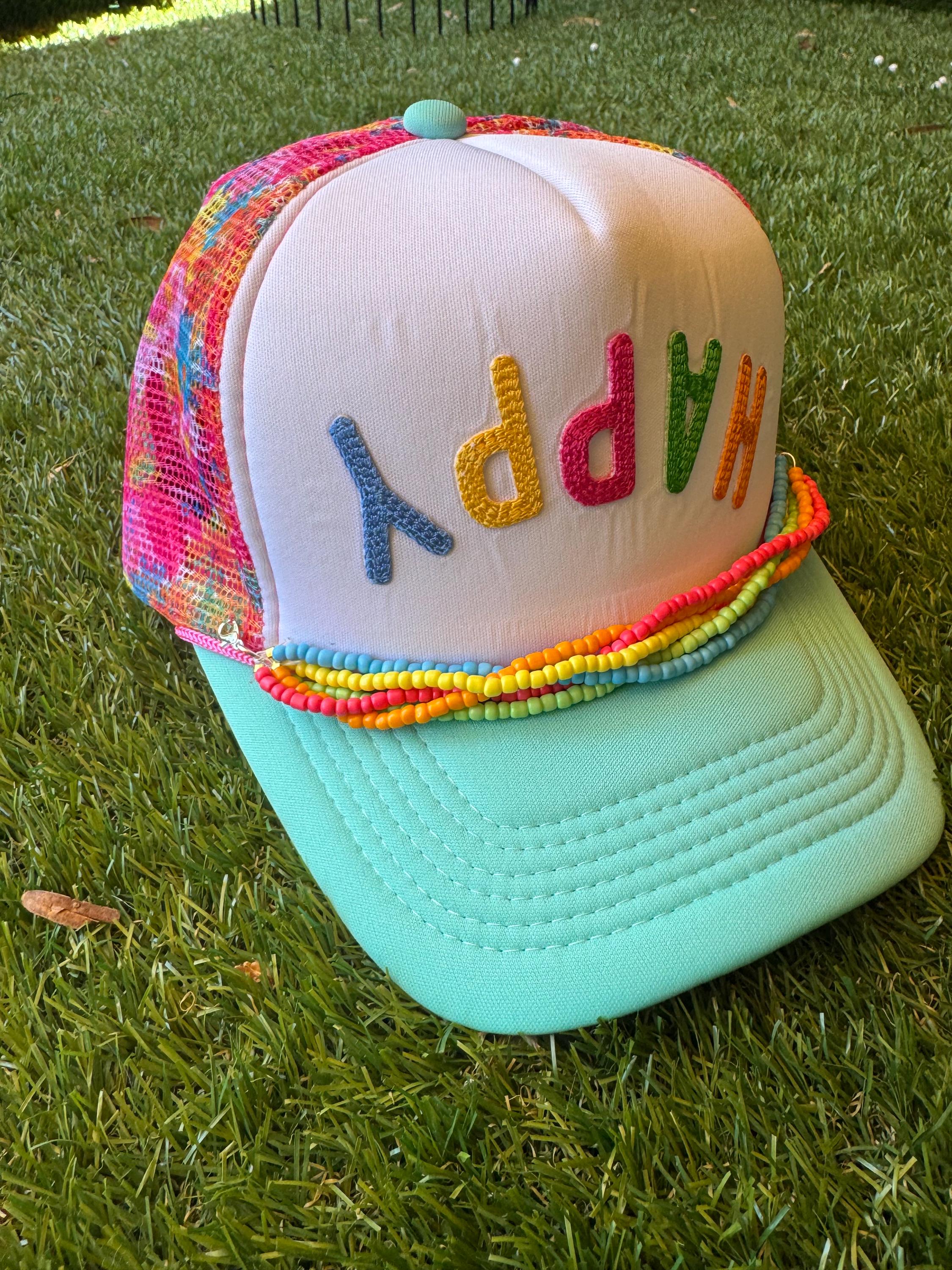 Upside down Happy trucker hat