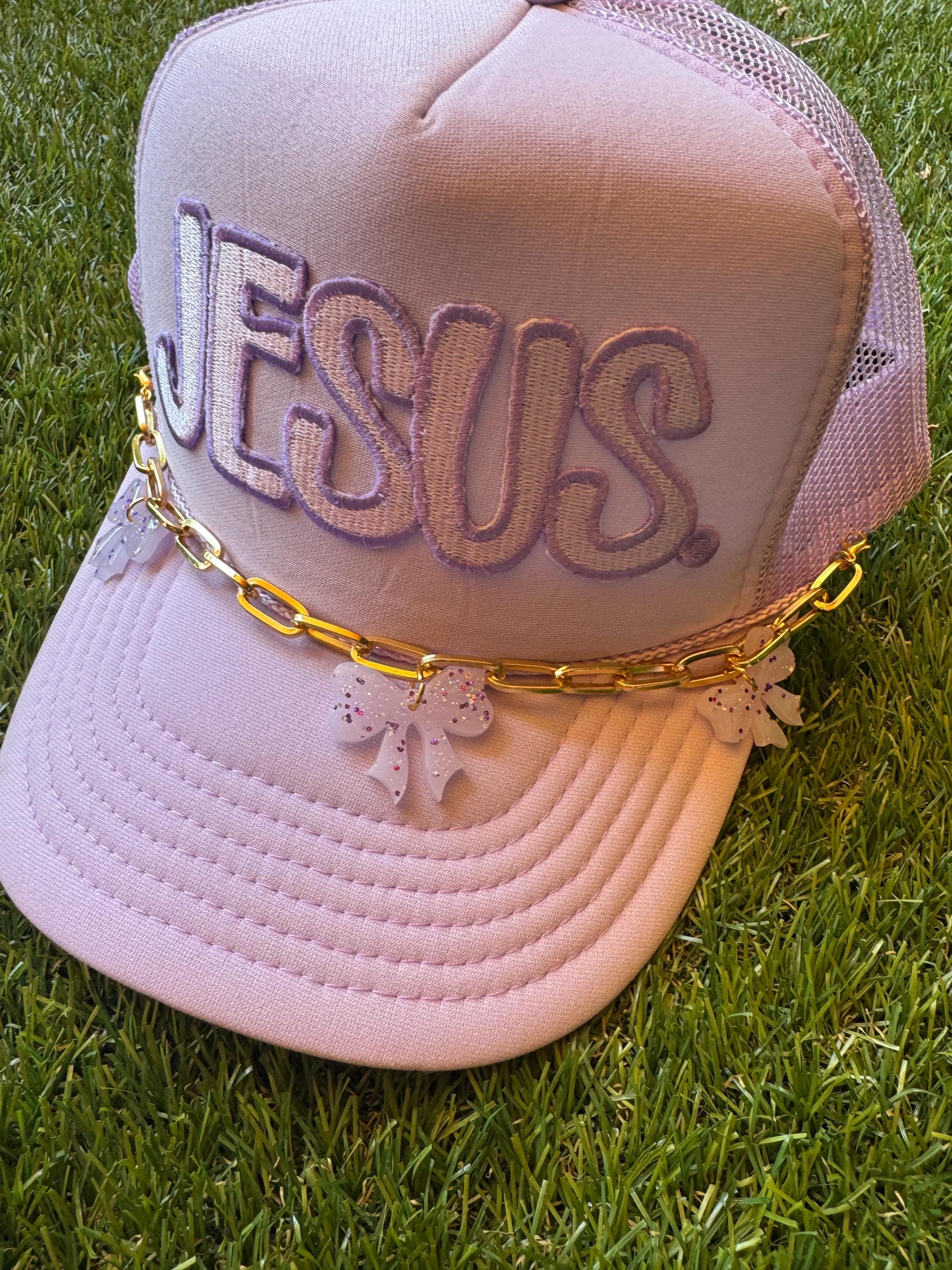 Jesus purple hat with embroidered patch and hat chain