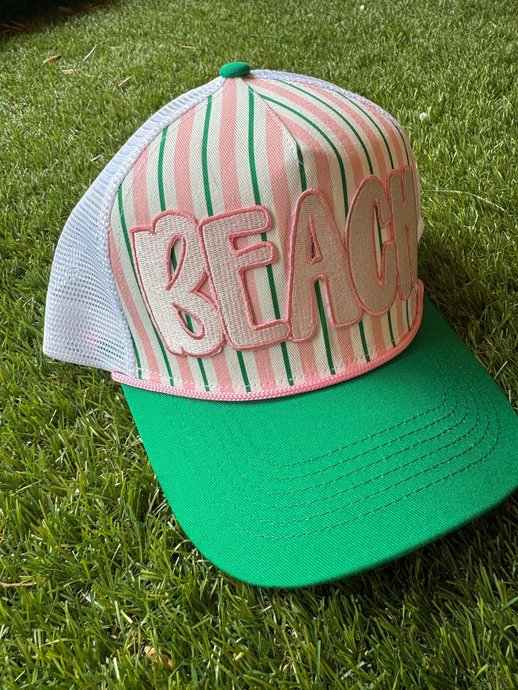 BEACH pink and green custom trucker hat