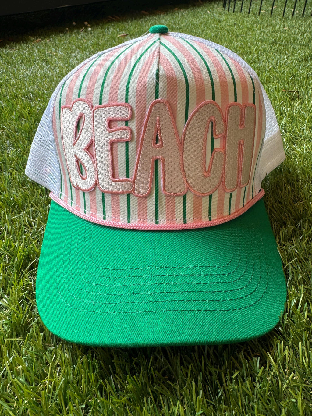 BEACH pink and green custom trucker hat