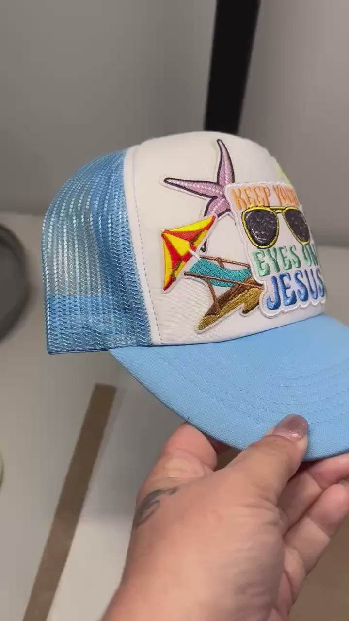 Keep Your Eyes on Jesus Beach Hat